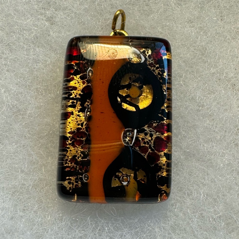Murano Glass Necklace Pendant with Gold and Black Accents